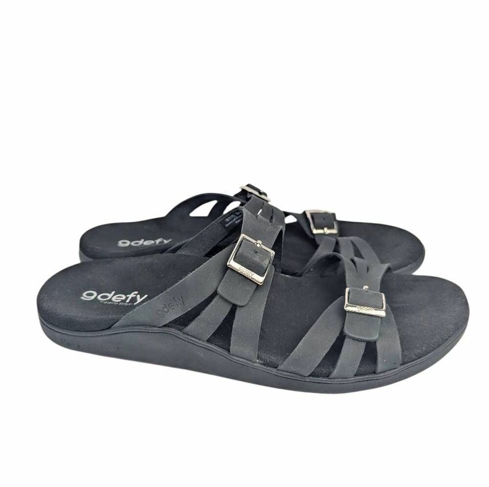 Gdefy Gravity defy ortal Black leather strappy comfort sandals womens 11 - Picture 2 of 5